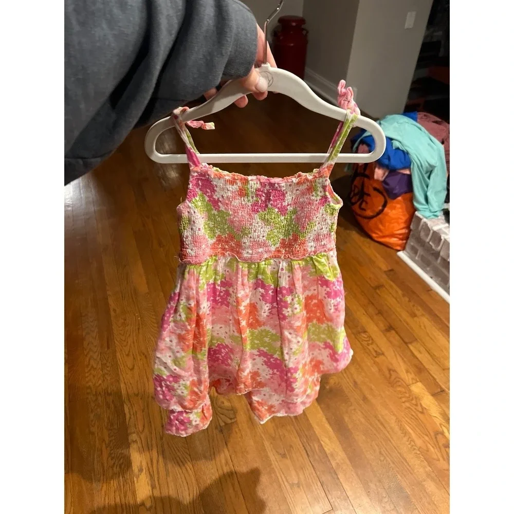 Mini Boden floral pink‎ green dress girls size 5-6